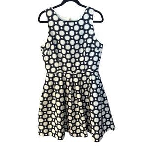 Eliza J Navy White Dot Textured Sleeveless Fit & Flare Dress Size 14